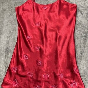 Elegant Red Satin Chemise with Heart Embroidery